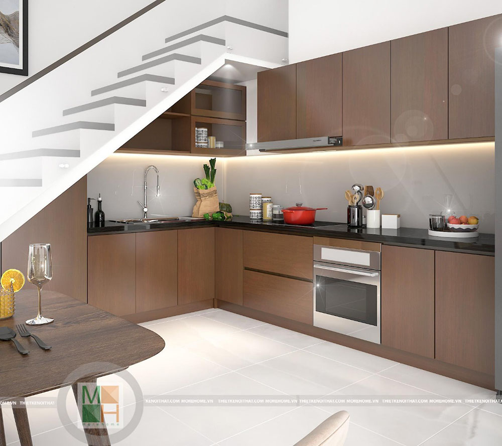 Tủ bếp Melamin đẹp gỗ công nghiệp an cường