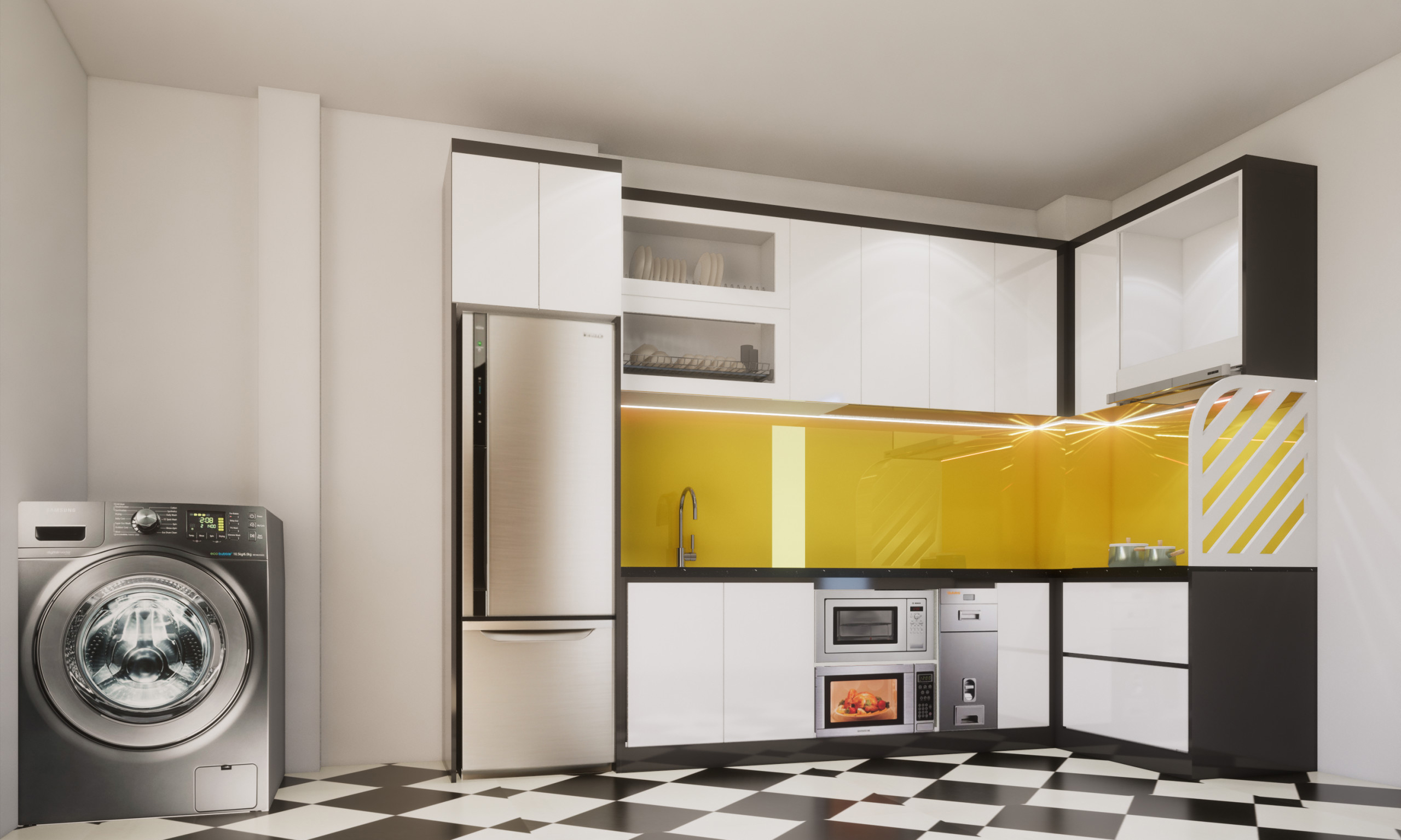 tu bep acrylic tong den trang